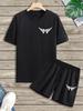Men's Summer Black Trend Casual Fashion Letter Print Short Sleeve Shorts Set