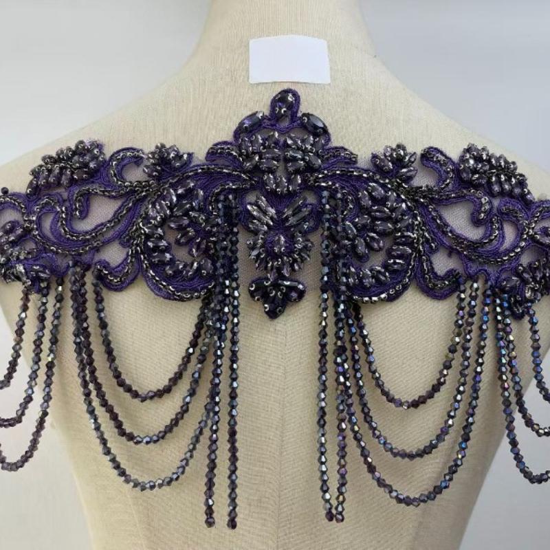1 STÜCK Handgenähte Fransen Perlen Spitze Strass Applikationsaufnäher 26 Farben DIY Handgemacht Kleid Hochzeitskleid Bekleidungszubehör