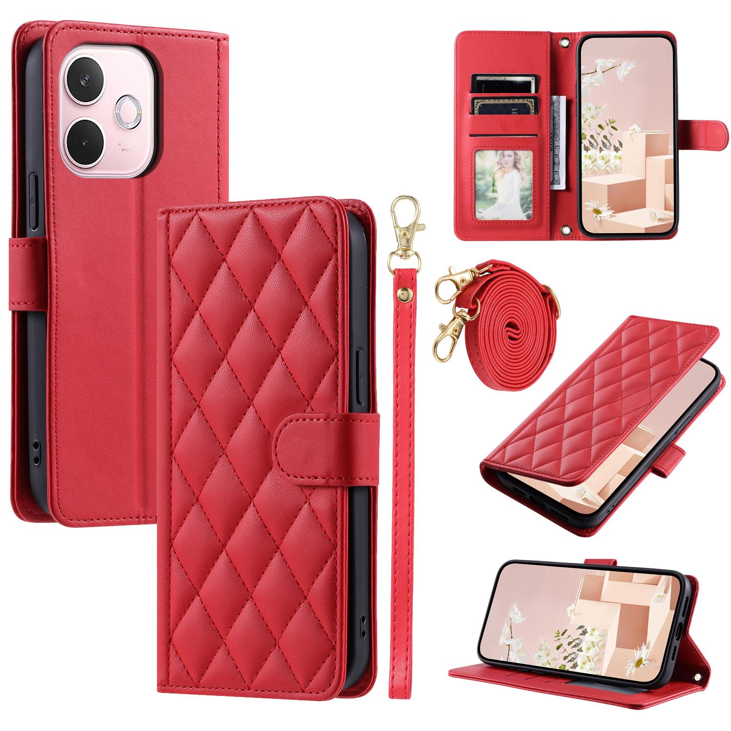 

PU Leather Case for Oppo A5 Pro 5G (Global)/A5 Pro 4G (Global)/A5 Energy 5G (China) Wallet Rhombus Grid Phone Cover with Shoulder Strap/Wrist Strap