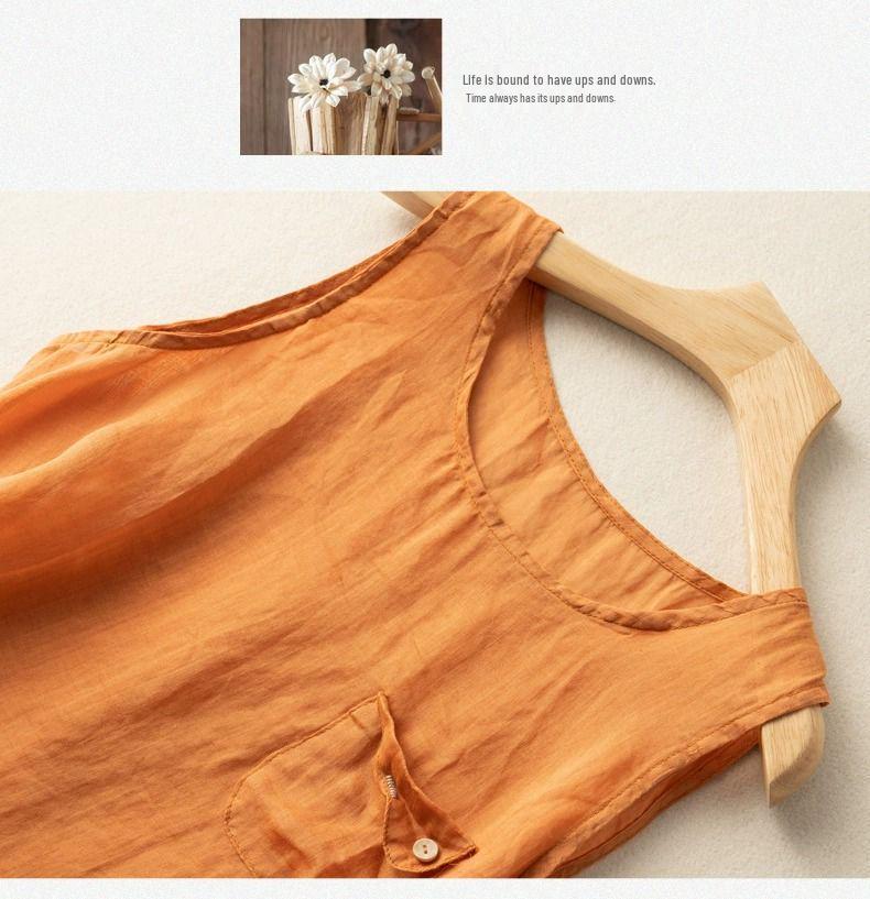 Leinen-Baumwoll Hosenträgerweste: Damen locker Sommer Basis-Oberteil