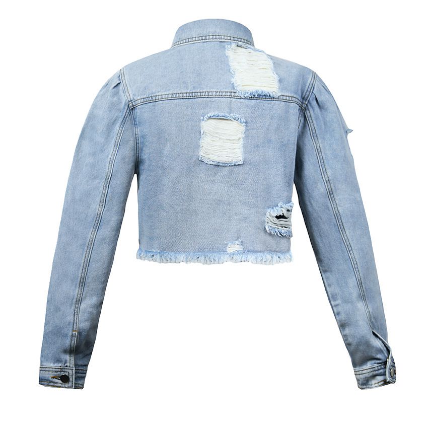 Woman Long Sleeve Ripped Short Denim Jacket Fashion Hipster Jeans Coat Street Casual Female Clothing S-XL