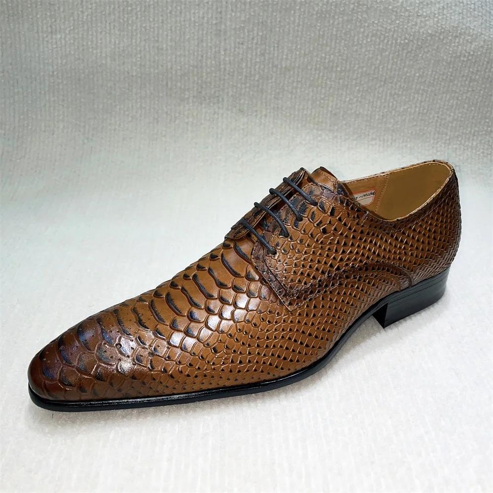 Men's Luxury Italian Leather Oxfords Shoes Brown & Black Lace-Up Wedding Business Formal New Fashion