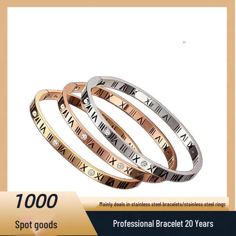 Roman Numeral Titanium Steel Luxury Bracelet with Gold-Plated Buckle for Women - Japanese Korean Design