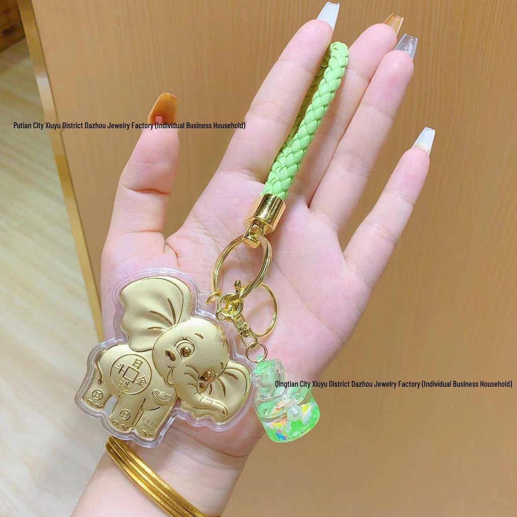 Gold Elephant Mobile Charm: 999 Pure Gold, 20mg, High-End Keyring Ornament for Daily Prosperity