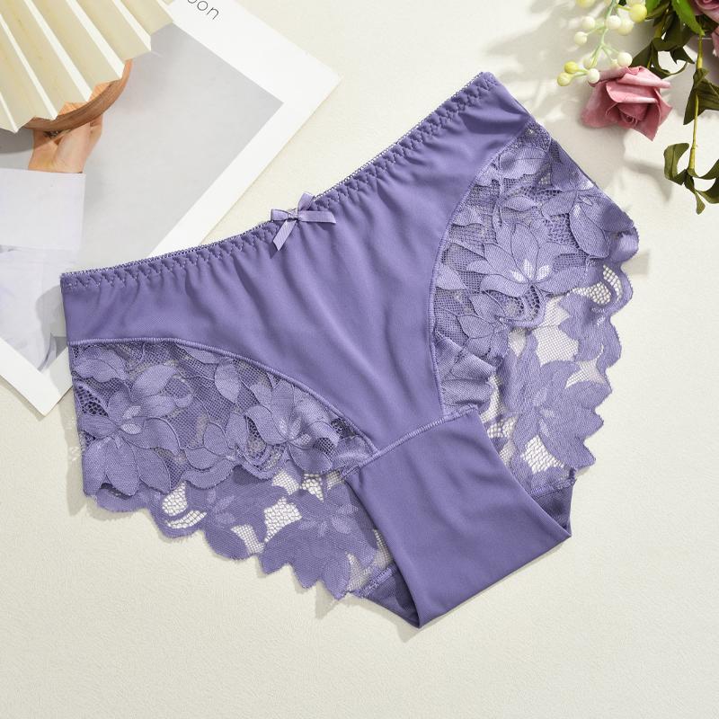 

S-XXL Женские кружевные трусики пэчворк бесшовное нижнее белье сексуальные роскошные с вырезами однотонные слипы для девочек со средней посадкой дышащее нижнее белье XXL&1pc светло-фиолетовый