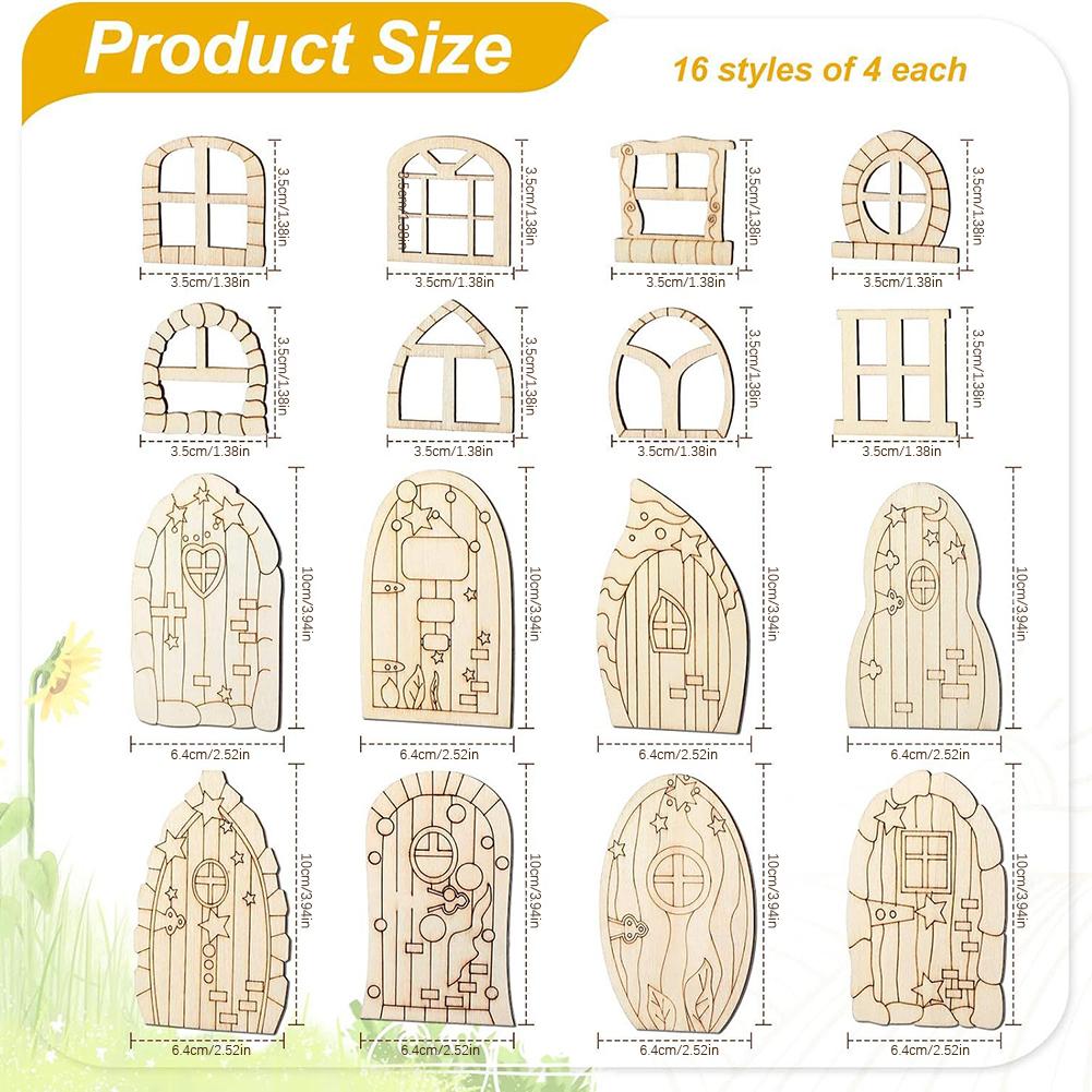 64 Stück Verzaubernde Feentüren DIY-Set Mehrere Muster Holz Feengarten Tür-Set Für DIY-Basteln