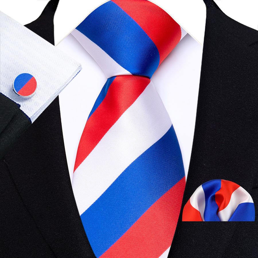 Red Striped Paisley Solid Floral Wedding 8CM Tie For Men Design Mens Necktie Hanky Cufflink Set For Daily Wear Business Party