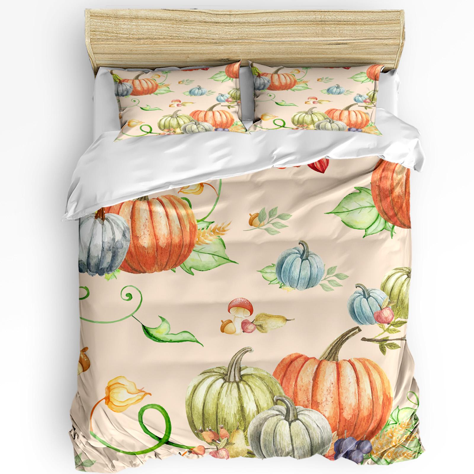 

Thanksgiving Autumn Pumpkin Leaves 3pcs Bedding Set For Bedroom Double Bed Home Textile Duvet Cover Quilt Cover Pillowcase EU single(135x200cm)