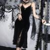 Damska sukienka na Halloween Cosplay z koronkowym dekoltem w serek, ramiączkami spaghetti, rybi ogon, ciemny styl, gotycki, średniowieczny, vintage, bez rękawów, występ na scenie