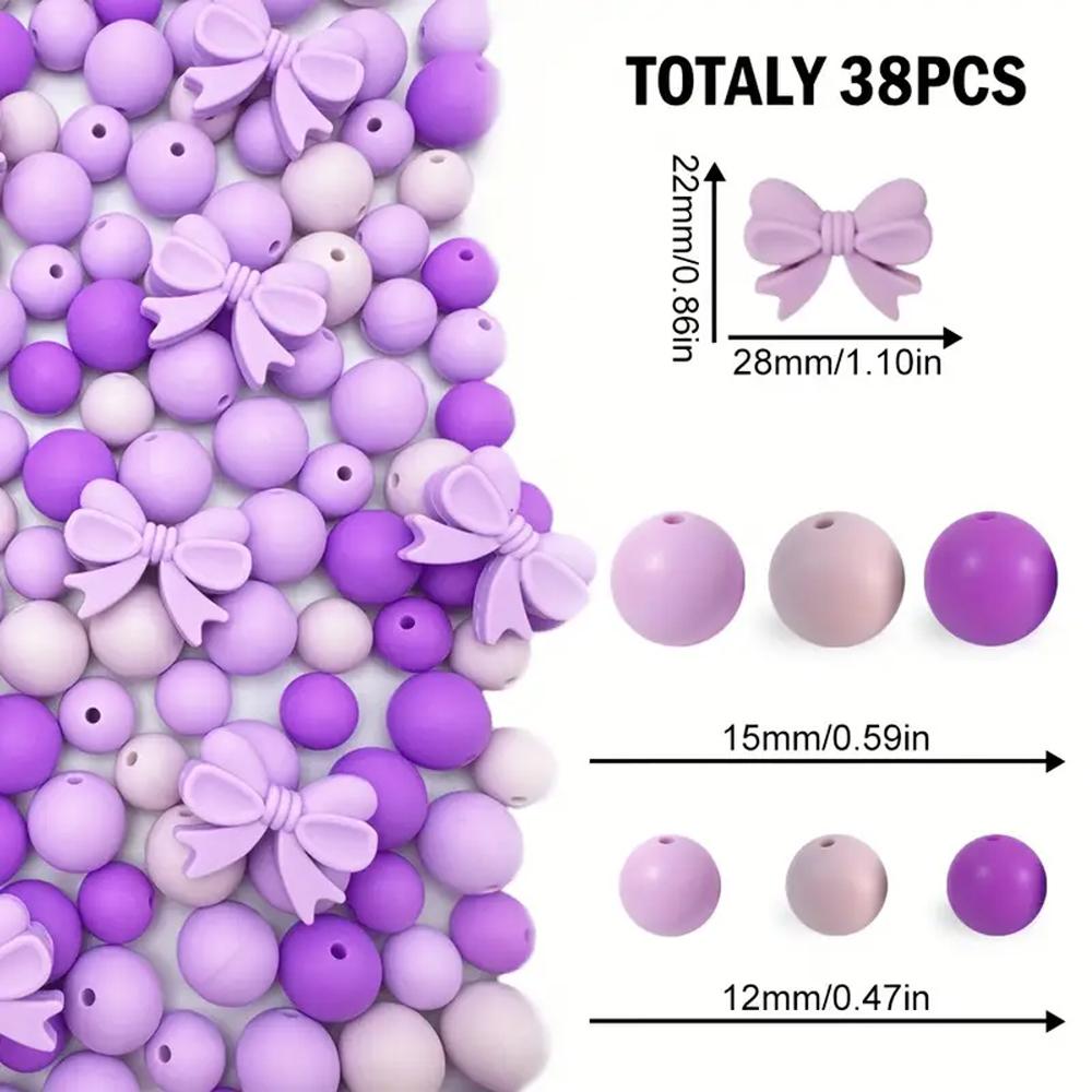 10/38/45PCS Bow Silicone Bead Set, 12mm/15mm, suitable for DIY handmade making, keychains, jewelry, bracelets, necklaces, etc