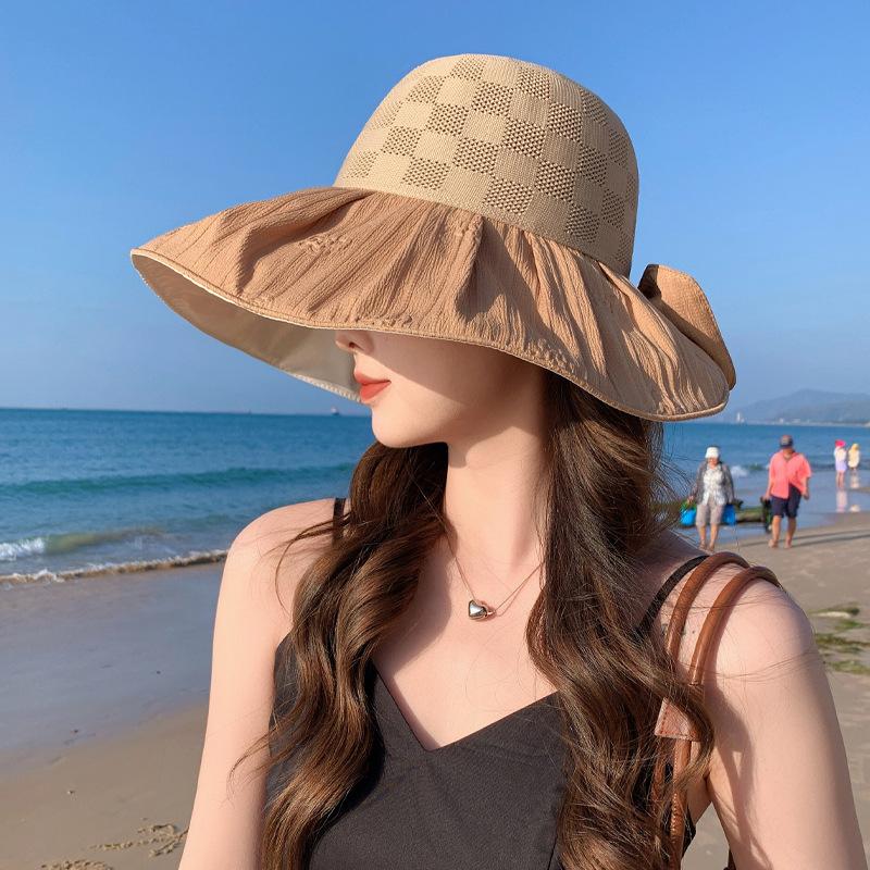 Summer New Hat Femininity Bow Colored Glue Sun Protection Visor Big Edge UV Protection Bucket Hat
