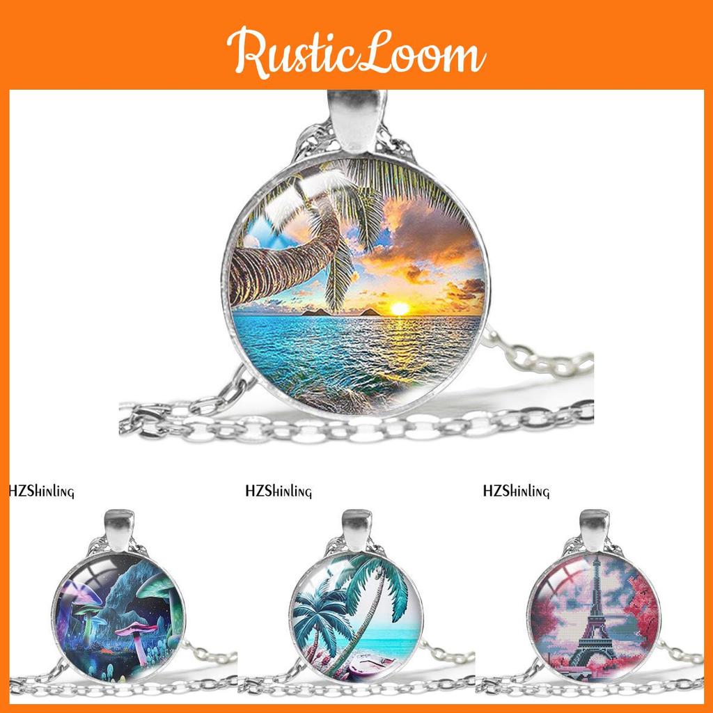 Stilvolle silberfarbene Kettenhalskette mit einzigartigem Eiffelturm- und Küstenpalmen-Anhänger