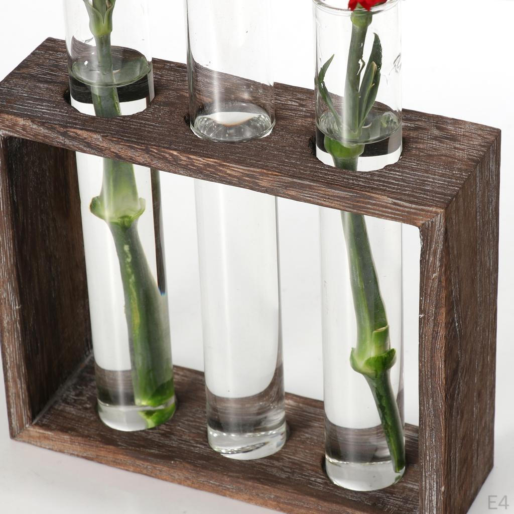 Blumenzwiebelvase mit Vintage-Holzständer für Hydrokulturpflanzen, Tisch-Glaspflanzgefäß