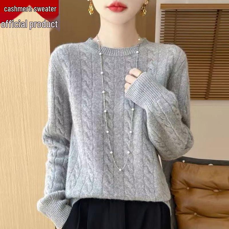 Women's 100% Cashmere Ribbed Sweater - Thick, Loose, Solid Color Pullover for Autumn and Winter