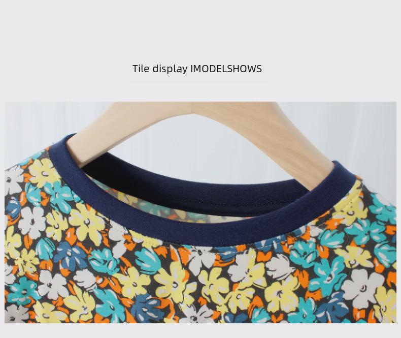 Summer Korean Floral Short-Sleeve Dresses for Girls: Middle To Large Sizes