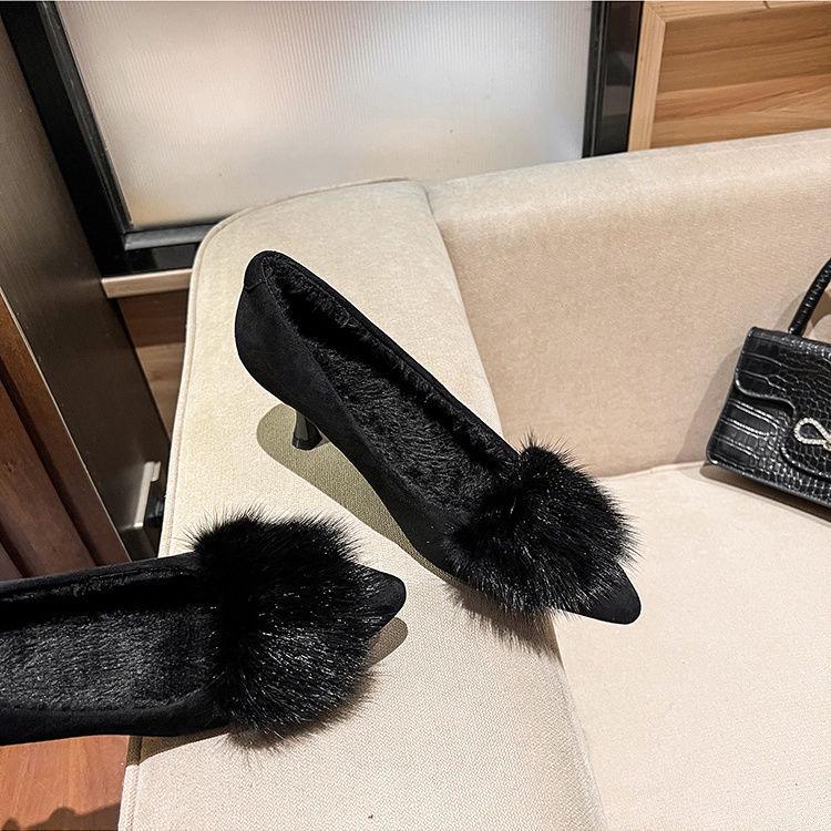 

Босоножки-мюли на шпильке из натуральной кожи: Теплые туфли на черном каблуке с подкладкой из флиса из меха норки для женщин, Осень/Зима. 33