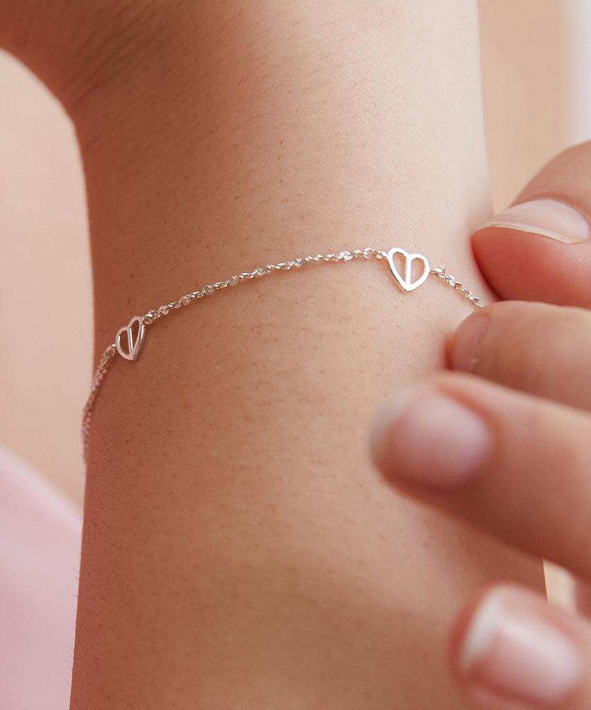 Tatiana (Silver 925) Half And Half Heart Chain Bracelet Br2187