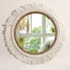 1pc Cotton Rope Woven Mirror Round Tassel Wall Hang Simple Tapestry For Home Bedroom Living Room Entry Art Decor
