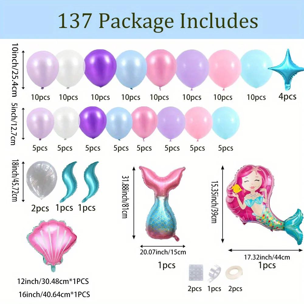 DecorVerve 137 Pieces Mermaid Balloon Garland Arch Kit Princess Birthday Party Decoration Indoor and Outdoor Balloon Decoration