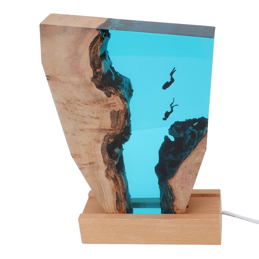 Taucher Nachtlicht Buntes LED Holzharz Ozean Nachttischlampe Desktop Kunst Ornament Für Büro