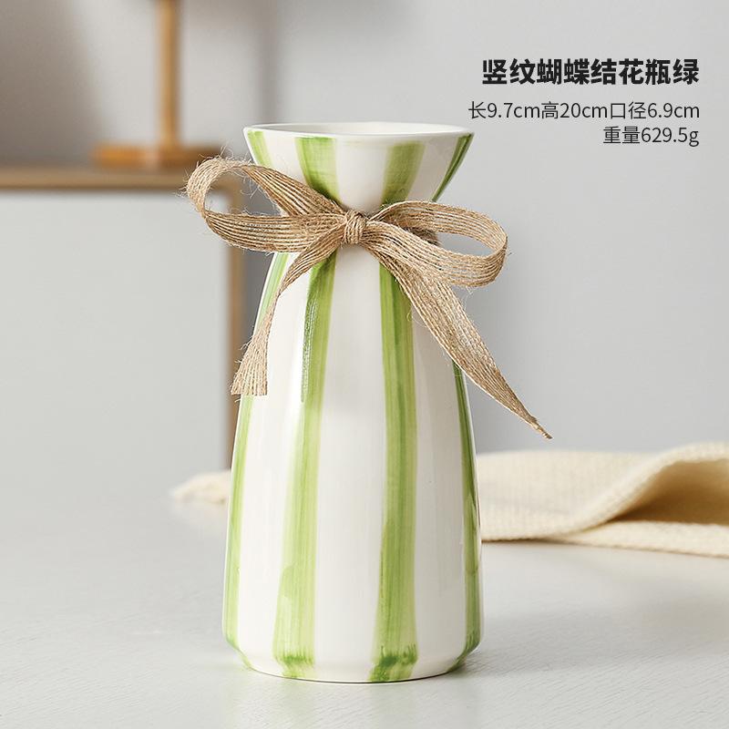Modern Simple Blue Striped Ceramic Vase Creative Bow Table Top Dried Flower Bouquet Nordic Vase Decoration Piece Fairy Garden