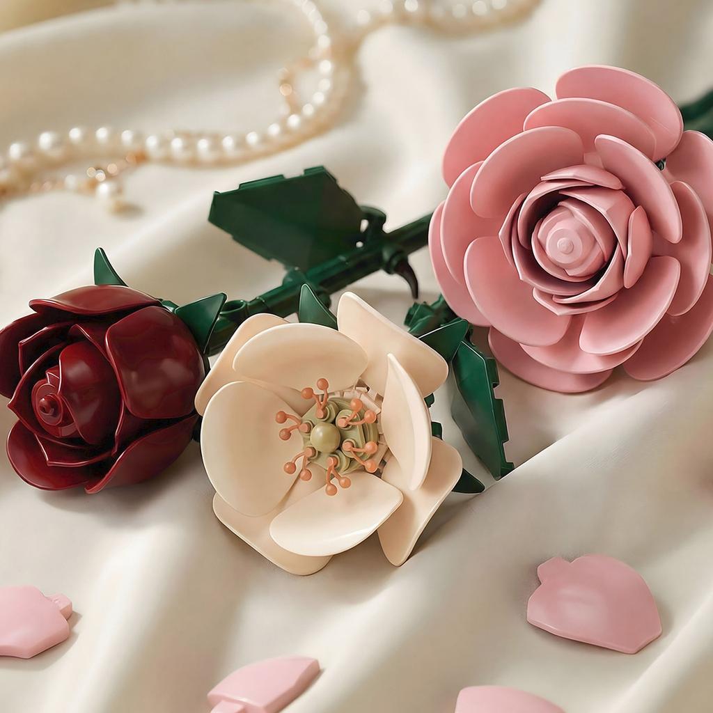 Small Building Rose Flower Decoration Set for DIY Assembly