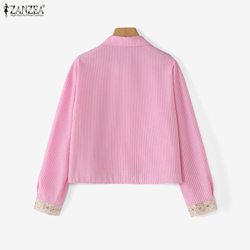 ZANZEA Women Turn Down Collar Long Sleeve Casual Stripe Blouse