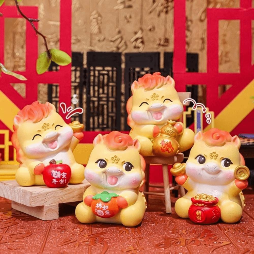 Resin Zodiac Horse Ornament Cartoon Desktop Decoration Traditional Horse Year Mascot  Gift