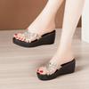 Big Size 32-43 Medium Heels Wedges Slippers Summer Platform Shoes Women 2025 Bright Leather Thick Sole Slides Casual Beach