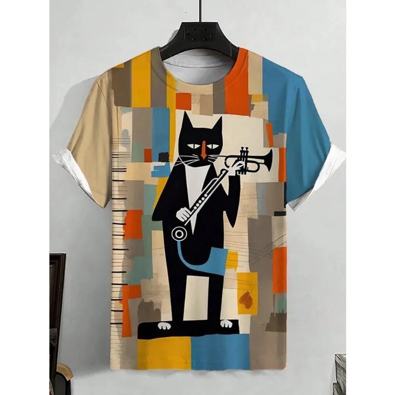 Men's Animal Funny Cat Printed T Shirt Short Sleeve Tees Tops 3D Print O-Neck Shirts Party Summer Casual Men's Clothing Shirt