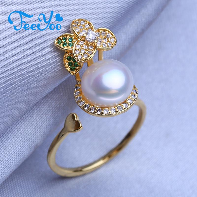 

Кольца FEEYOO с натуральным пресноводным жемчугом для женщин и девочек, модное золотого цвета, регулируемый размер, кольцо с цветком, подарок на день рождения