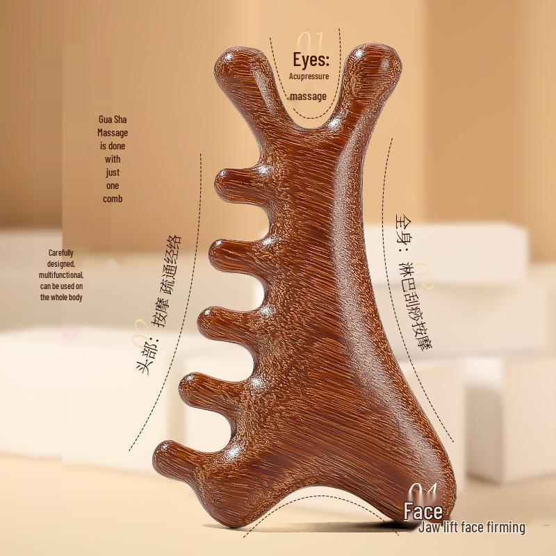 Sandalwood Multifunctional Scalp Massage Comb: Hair Loss Therapy, Gua Sha, Face & Eye Meridian Dredging Tool