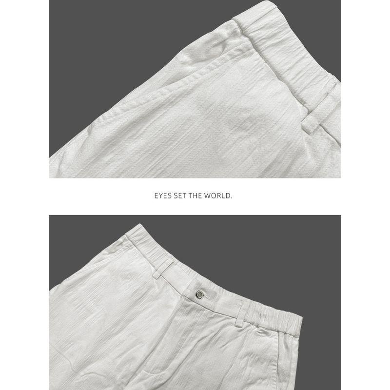 Menseye Men's White Casual Dress Pants, Textured, Slightly Wide, Loose Fit, Versatile, Elastic Waist, Slimming, New Product