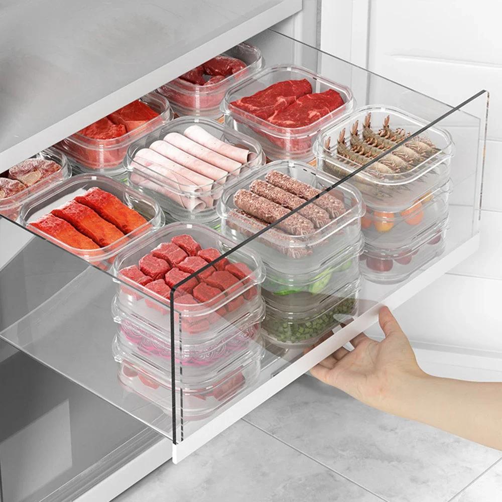 3Pcs Plastic Refrigerator Storage Box Transparent Freeze Meat Vegetable Fresh-Keeping Storage Container With Lid For Kitchen