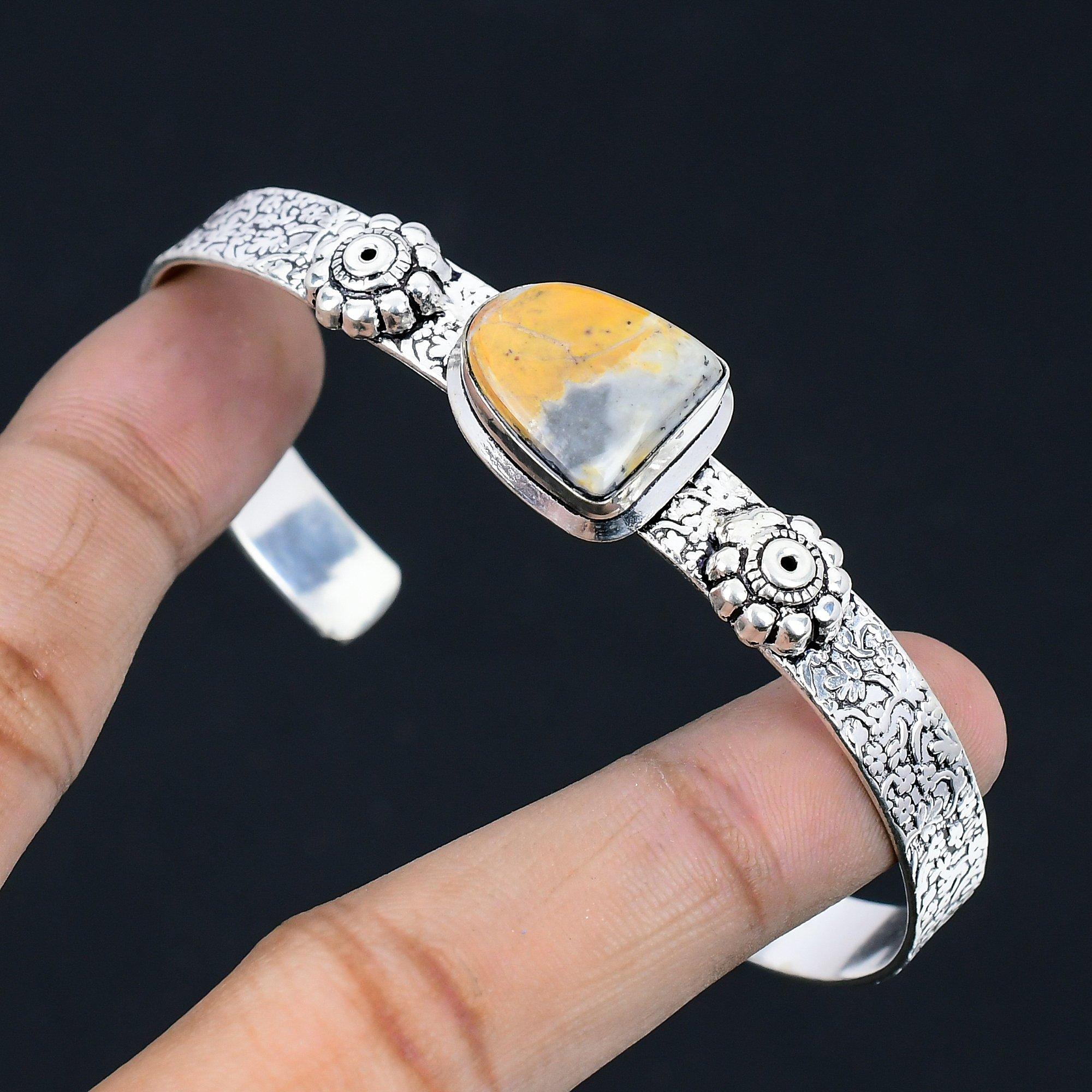 

Gift For Her 925 Silver Natural Maligano Jasper Gemstone Bangle Adjustable Adjustable