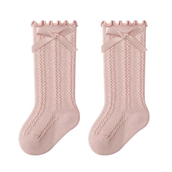 1 Pair Baby Crew Seamless Bownot Breathable Socks with Cotton Mesh Socks M розовый