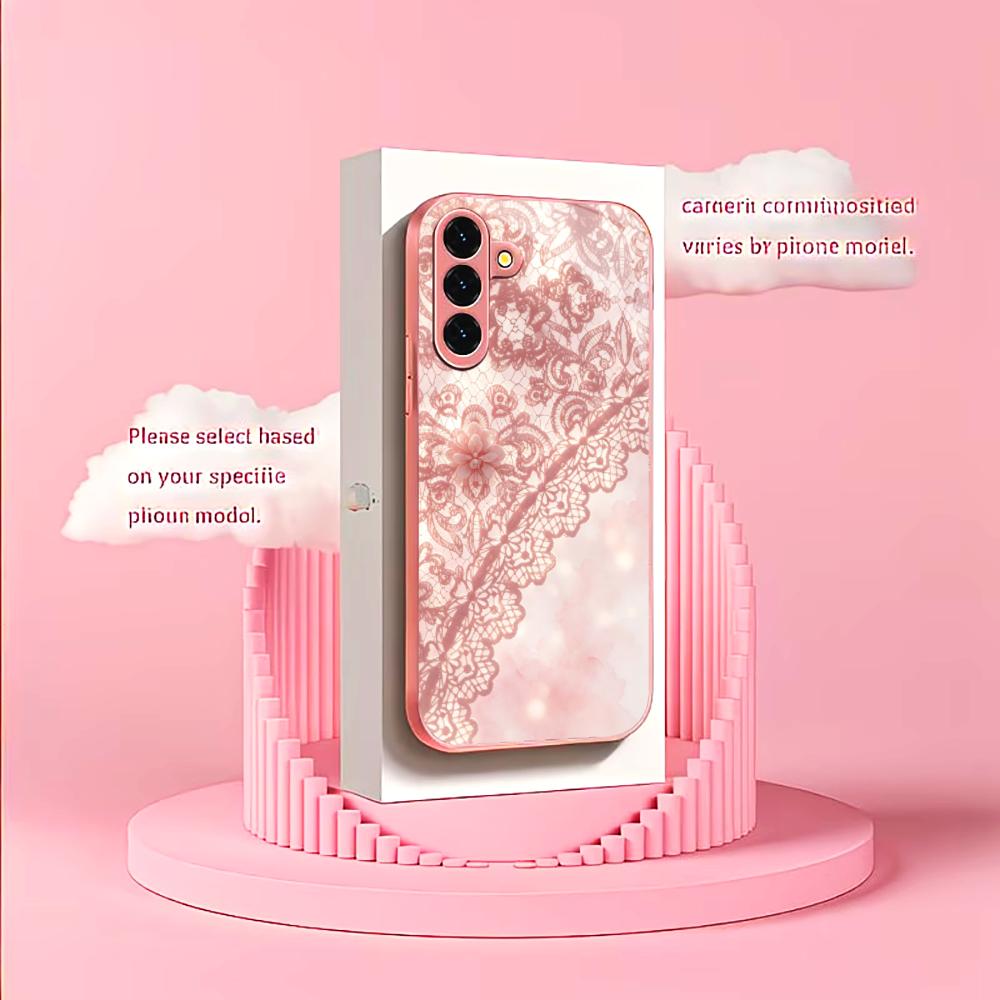 Exquisite Pink lace pattern phone case s26 ultra case quad lock glass for Samsung Galaxy S26 S25 S24 S23 S22 FE,Ultra,Plus