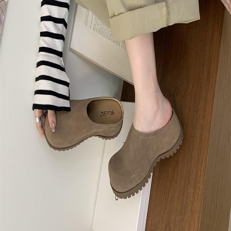 Japanese Shoes Women's 2025 Spring New Outer Wear Thick-soled Japanese Bag Head Half Slippers Lazy One Pedal Women's Shoes