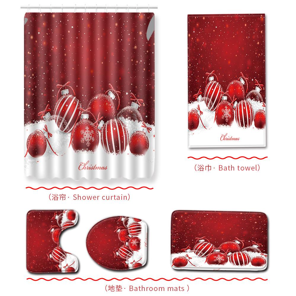 Christmas Bathroom Shower Curtain Bath Towel Floor Mat Five-Piece Set Bathroom Toilet Carpet Shower Foot Mat