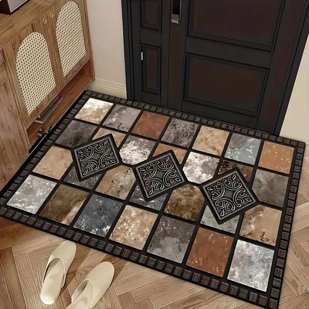 Modern Slate Pattern Design Welcome Door Mat Non Slip Rug for Indoor Outdoor Use Patio Balcony Living Room Bedroom Floor Carpet