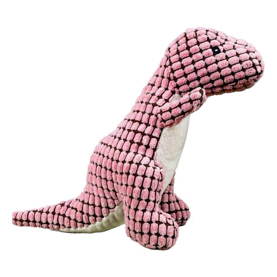 Pet Toy Dinosaur Shape Bite-Resistant Plush Dog Chew Toy with Built-in Sound Device Soft Interactive Stress Relief Toy розовый