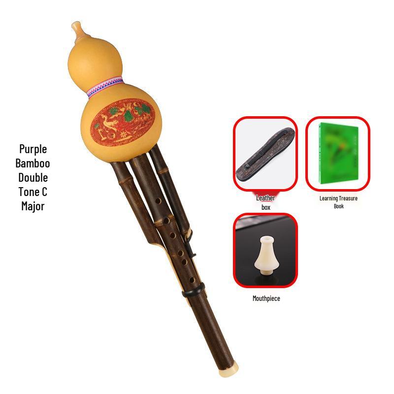Purple Bamboo Double-Tone Hulusi C/B Flat Ethnic Instrument for Students and Beginners