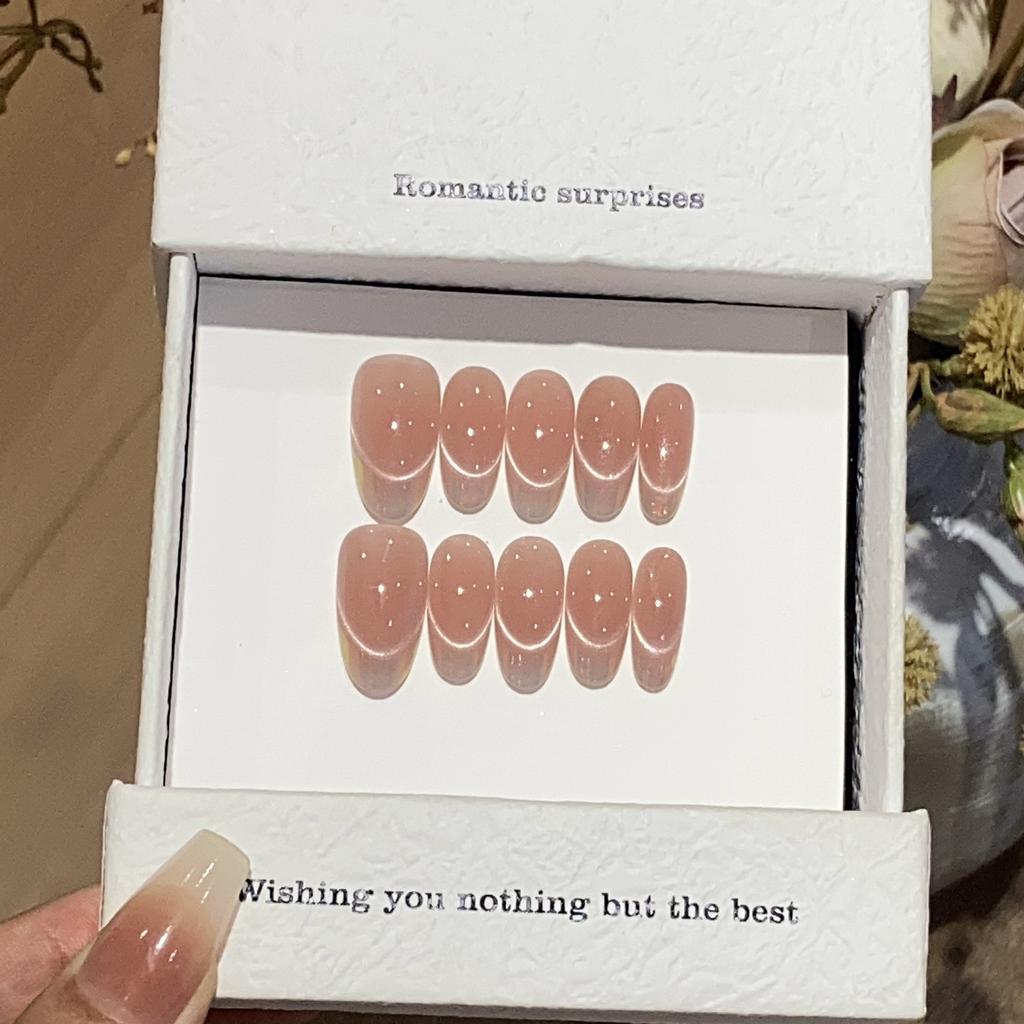 Advanced Simple Solid Color Peach Smile French Cat Eye Jinse Removable Patch Nail