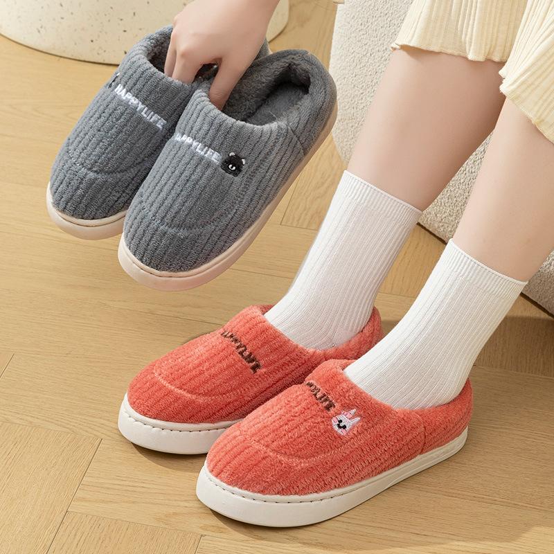 Cotton Slippers Autumn and Winter Outer Wear Velvet Home Use Warm Thick-soled Couple Bag and Fluffy Slippers Shoes