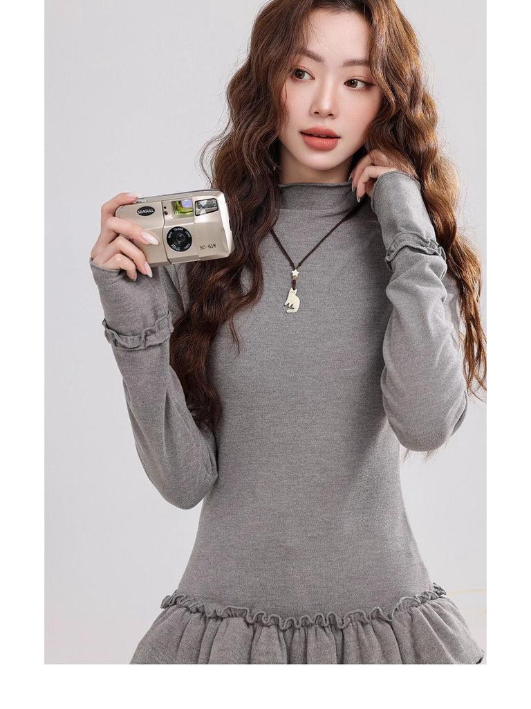 270g Velvet Women's Warm Half-High Collar Long Sleeve T-Shirt, New Autumn/Winter Korean Style Slimming Top
