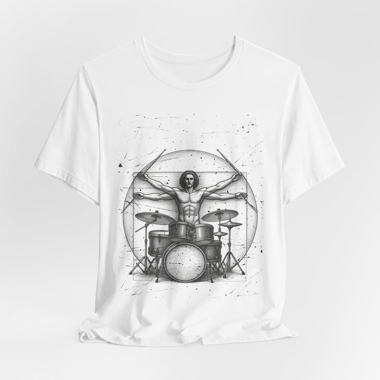 Vitruvian Drummer Tee | Drum Kit Illustration, Musician Tee S