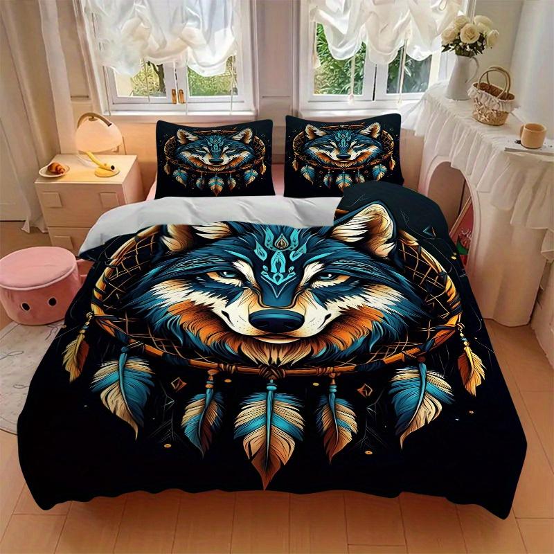 3pcs Wolf Dreamcatcher Soft Comfortable Bedding Set, For Bedroom, Guest Room And Dorm, All - Season Use, High-Definition Printing140