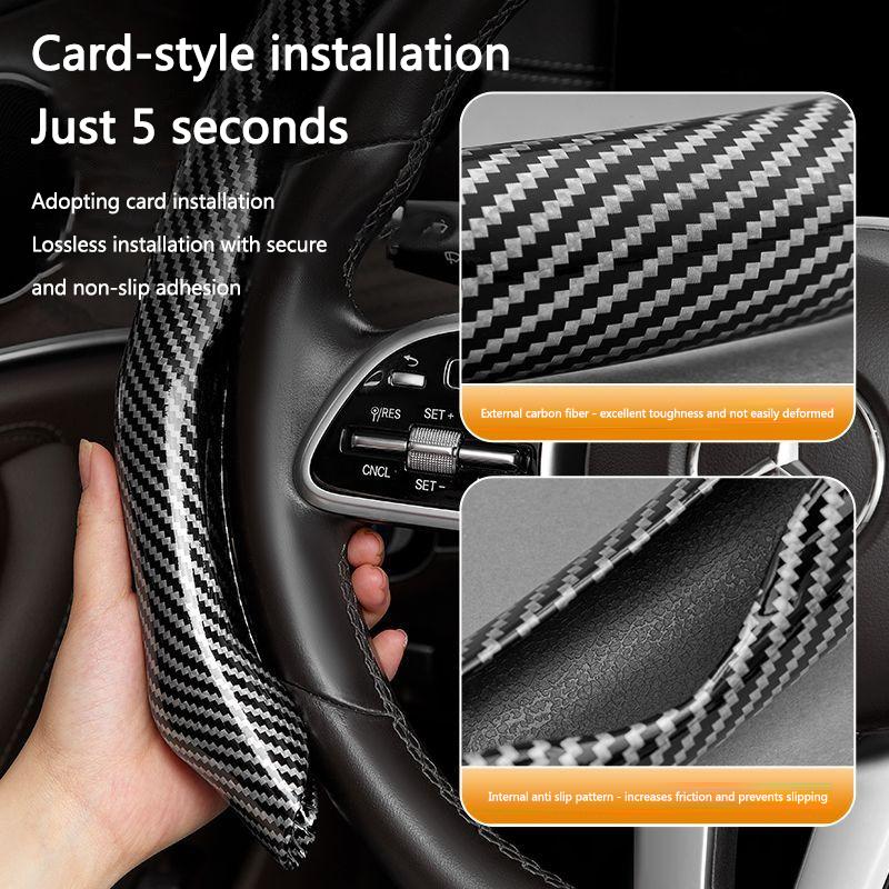 All Seasons Leather 5D Steering Wheel Cover Universal for 14.96 Inch Durable Carbon Fiber Cover Anti-Slip Veins Design for Honda