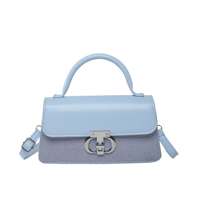 

2025 new contrasting color retro women s temperament commuting texture lock casual portable shoulder crossbody small square bag синий