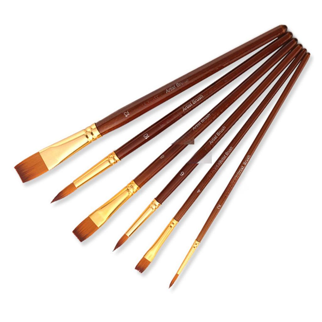 6pcs Paint Brushes Set Round and Flat Tips Artists Paintbrushes Nylon Hair Wooden Handle Art Supplies Gift for Children Adults Beginners for Acrylic